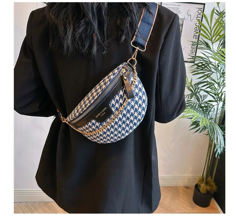 Fashionable Houndstooth Crossbody Chest Bag