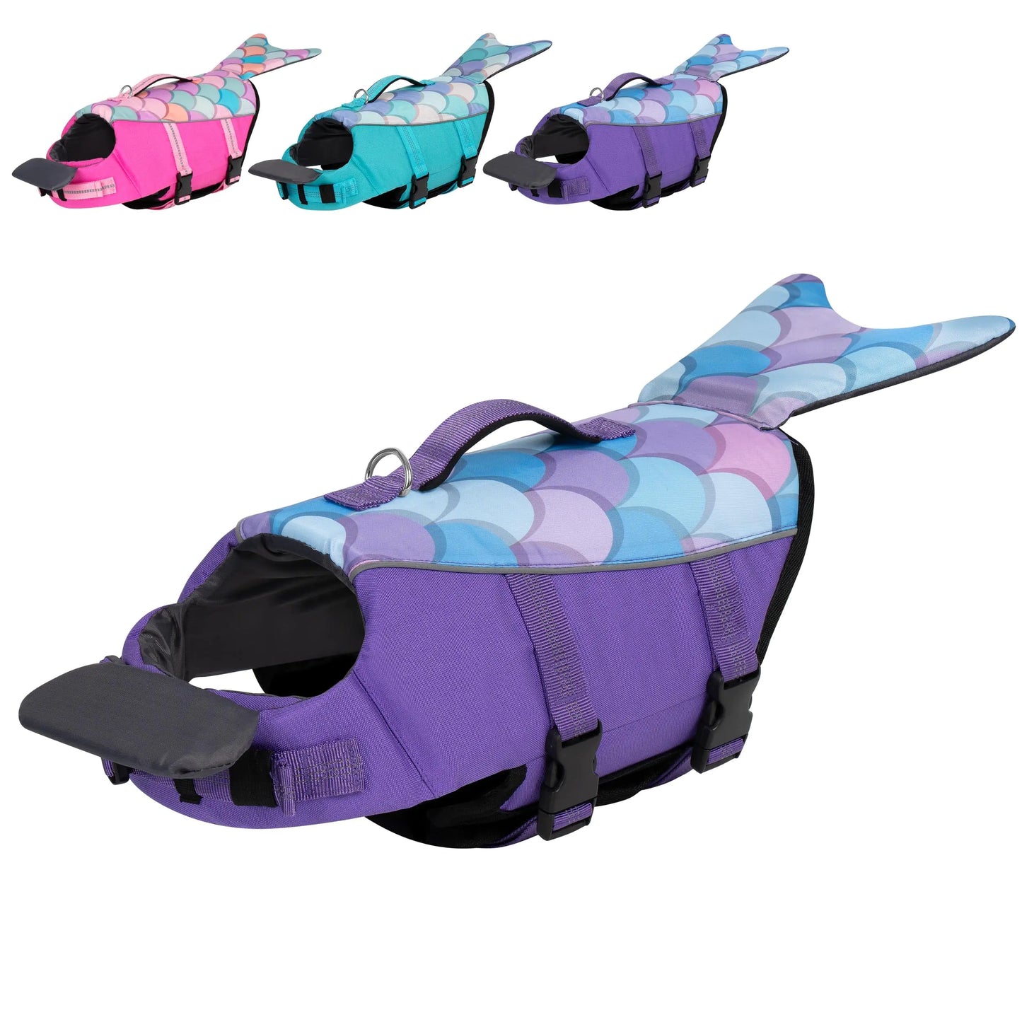 cyeollo Dog Life Jacket Reflective Mermaid Dog Life Vest for Swimming Boating High Buoyancy Pet Life Preserver Lightweight Small Medium Large Dog Lifejackets Purple S