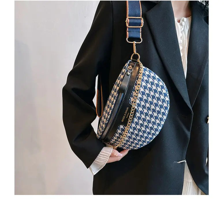 Fashionable Houndstooth Crossbody Chest Bag