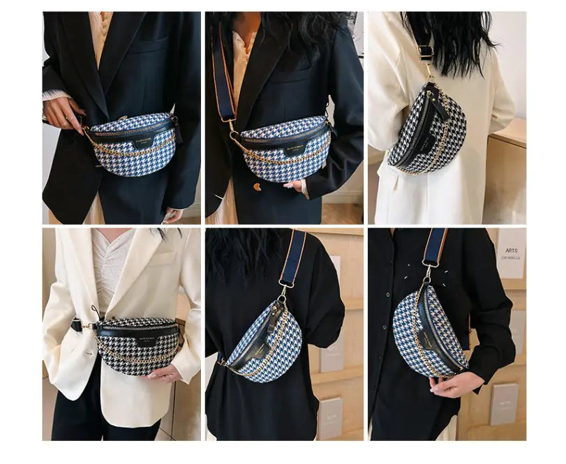 Fashionable Houndstooth Crossbody Chest Bag