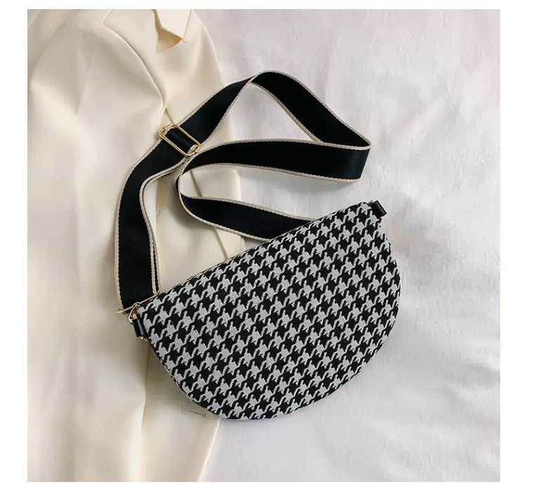 Fashionable Houndstooth Crossbody Chest Bag