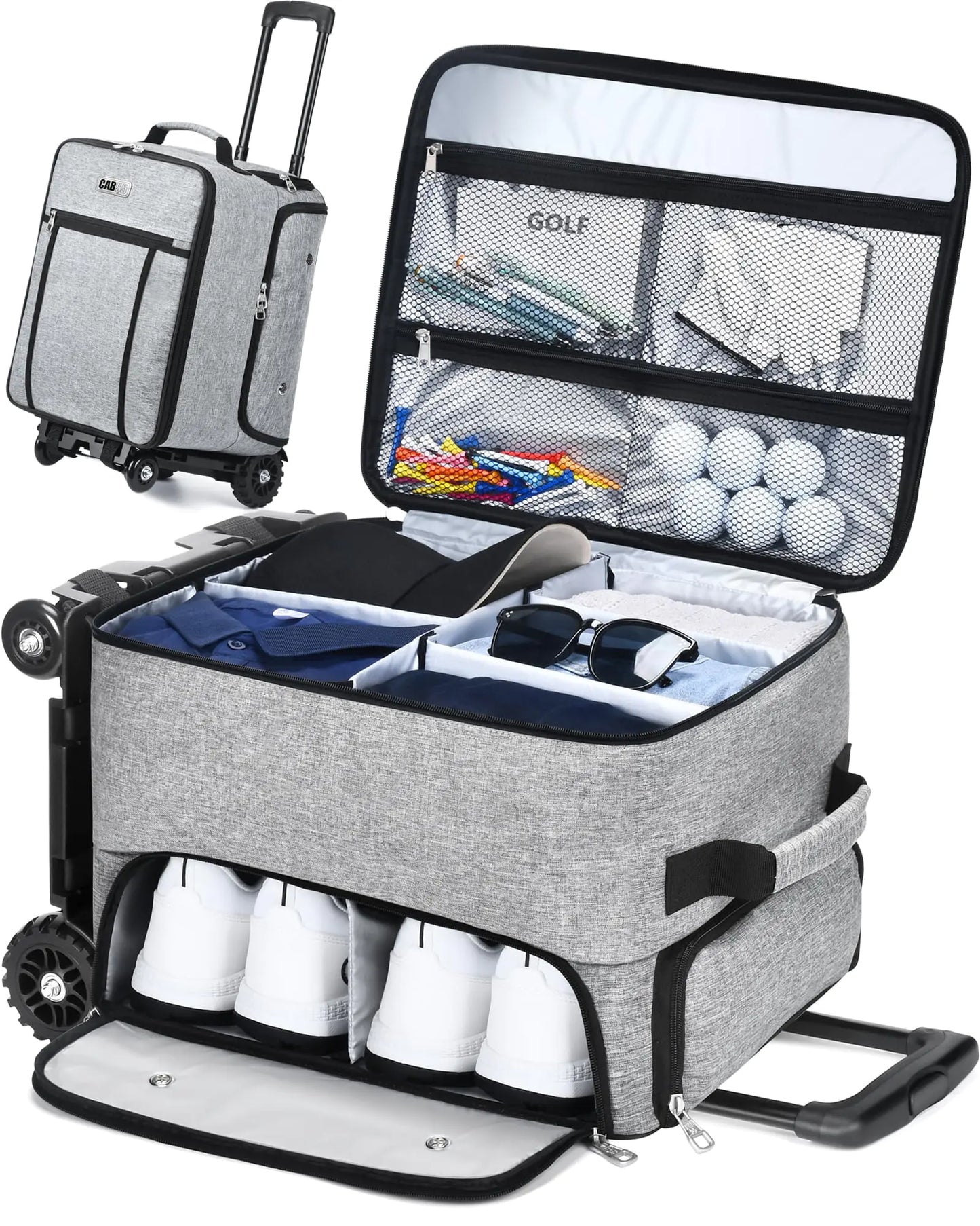 CAB55 Golf Trunk Organizer with 4 Wheels 2 Layer Waterproof Car Golf Organizer