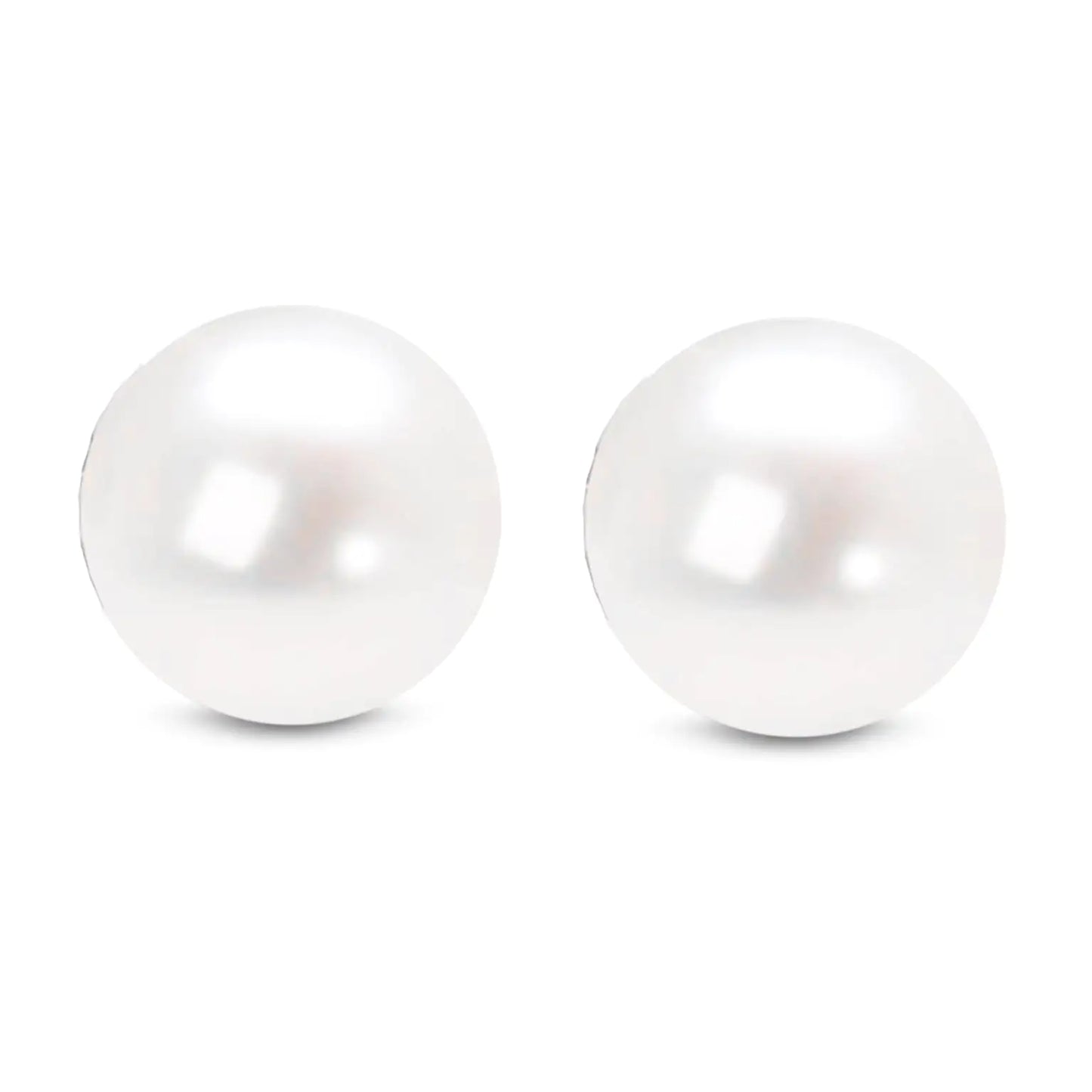 14K Gold Round White Saltwater Akoya Cultured Pearl Stud Earrings