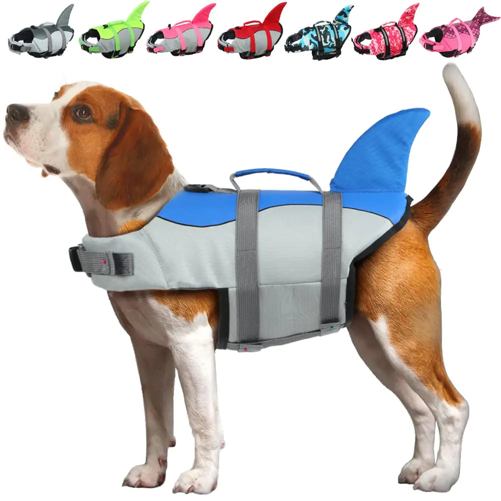 EMUST Dog Life Jacket Shark Dog Life Vests for Small Middle Large Dogs with Rescue Handle Dog Flotation Vest Safety Lifesaver for Swimming Pool Beach Boating (SBlue)