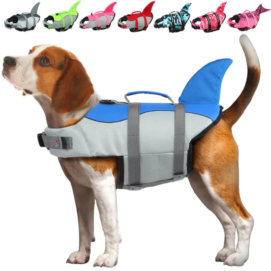 EMUST Dog Life Jacket Shark Dog Life Vests for Small Middle Large Dogs with Rescue Handle Dog Flotation Vest Safety Lifesaver for Swimming Pool Beach Boating (SBlue)
