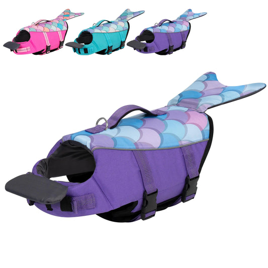 cyeollo Dog Life Jacket Reflective Mermaid Dog Life Vest for Swimming Boating High Buoyancy Pet Life Preserver Lightweight Small Medium Large Dog Lifejackets Purple S