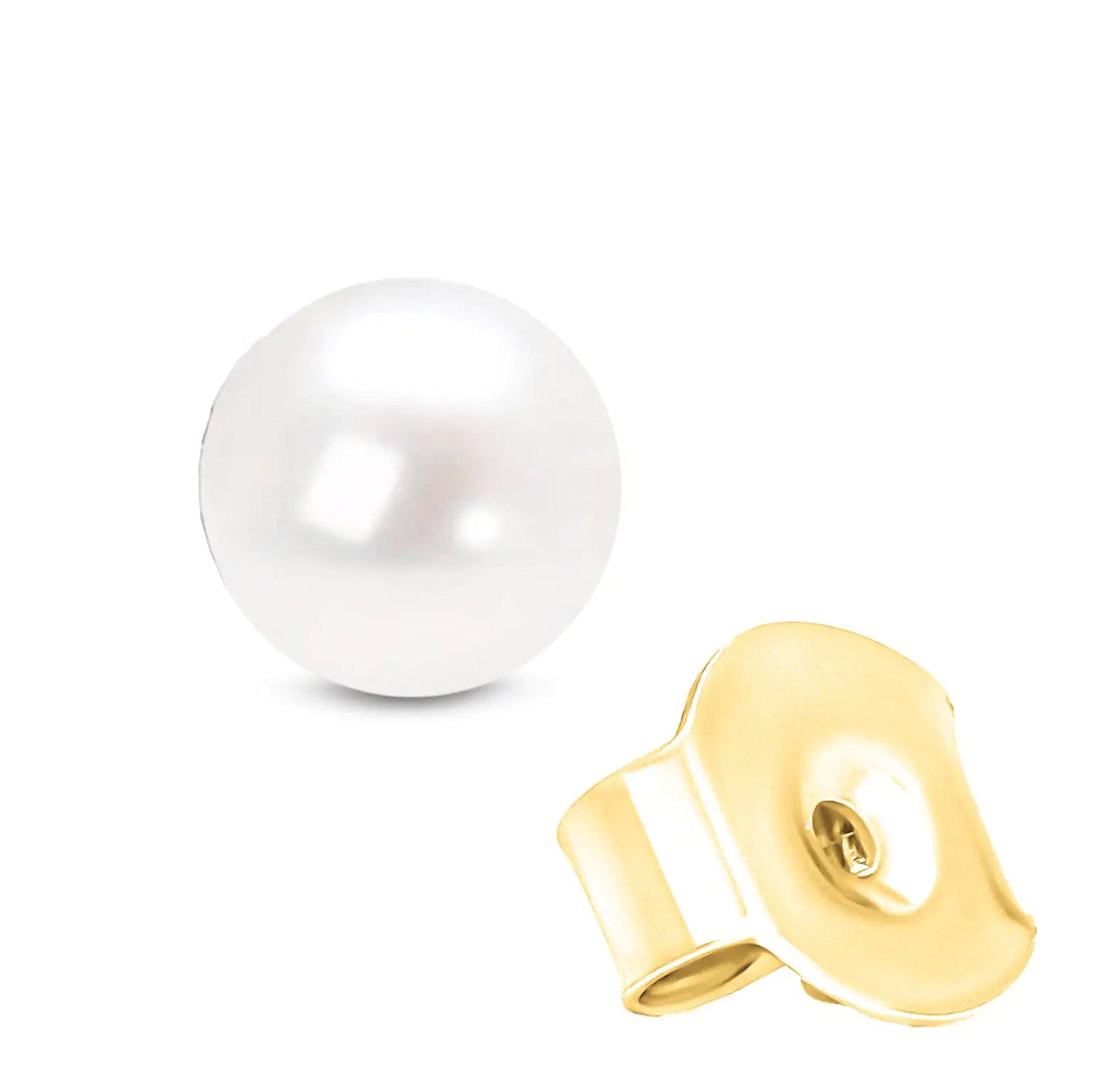 14K Gold Round White Saltwater Akoya Cultured Pearl Stud Earrings