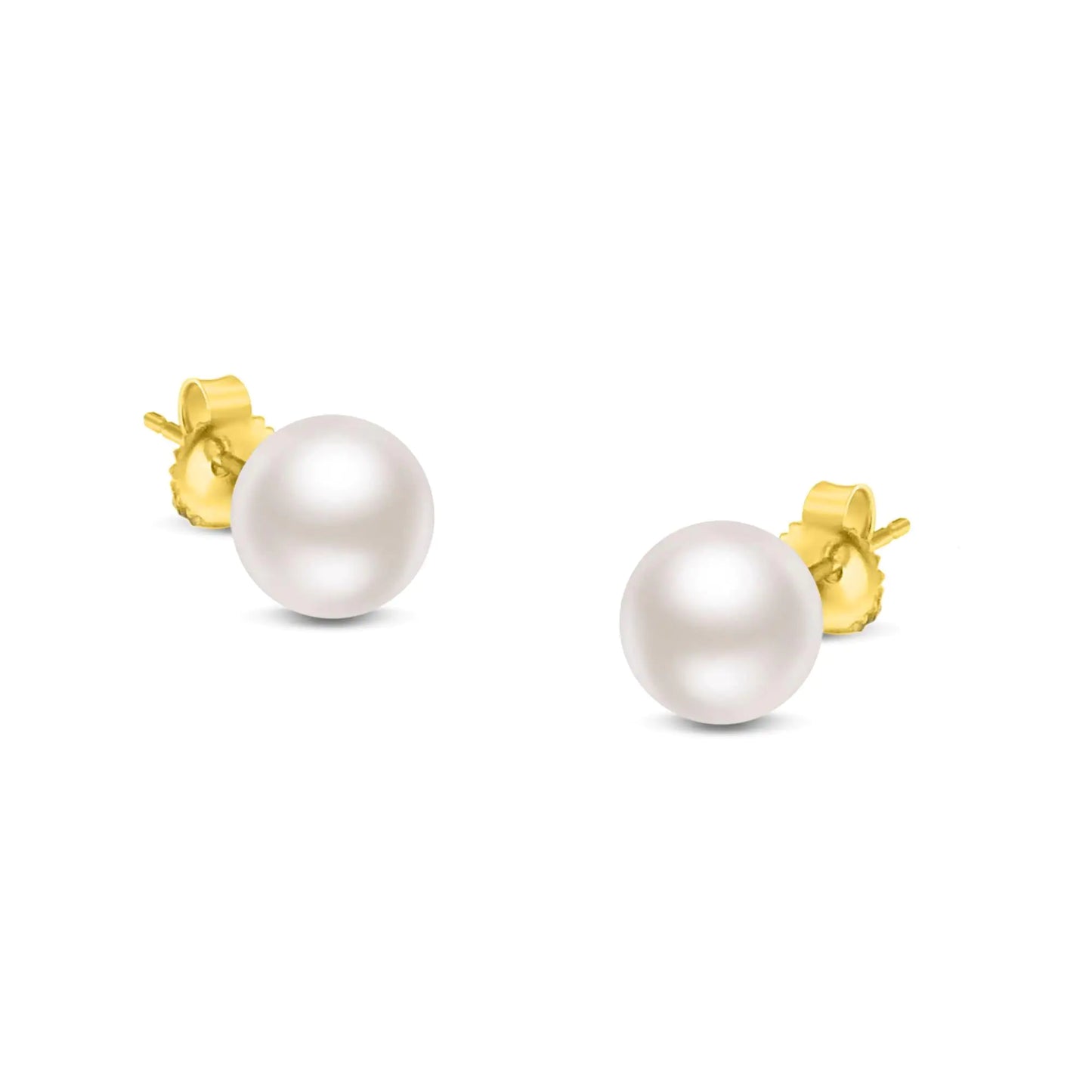 14K Gold Round White Saltwater Akoya Cultured Pearl Stud Earrings