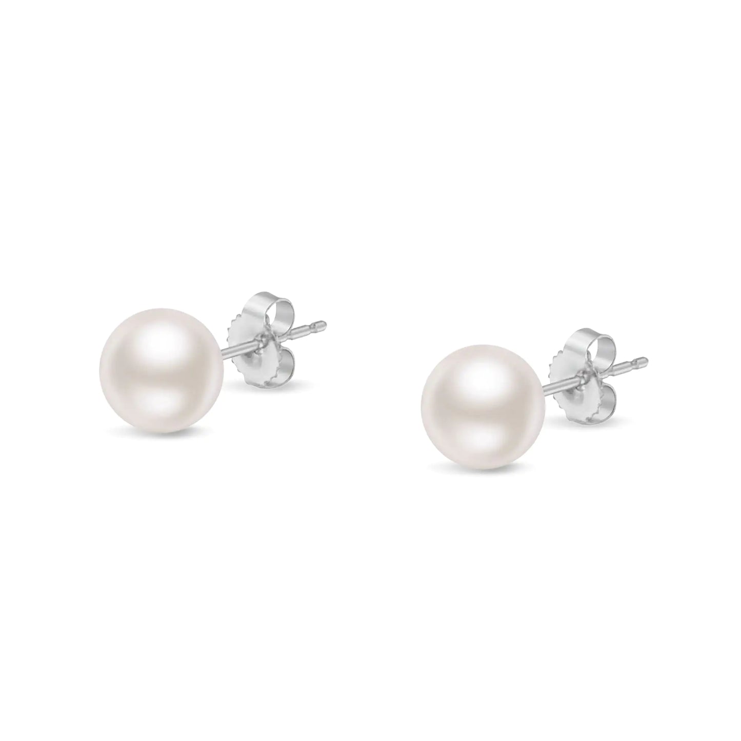 14K Gold Round White Saltwater Akoya Cultured Pearl Stud Earrings